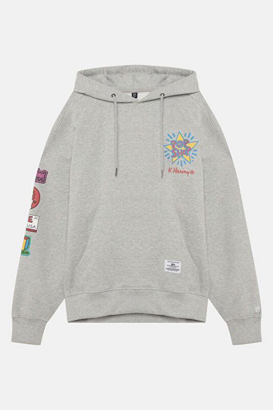 X Keith Haring Gri Relax Kalıp Kapuşonlu Erkek Sweatshirt