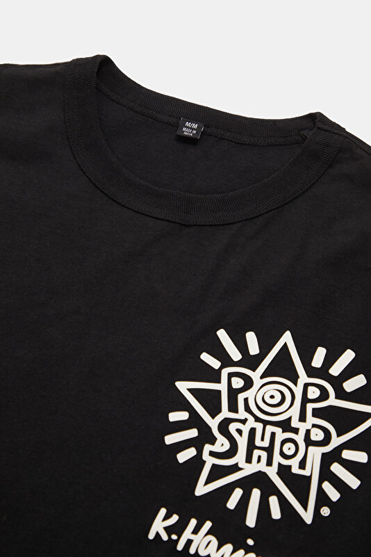 X Keith Haring Relax Kalıp Siyah Bisiklet Yaka Baskılı Erkek T-Shirt 3