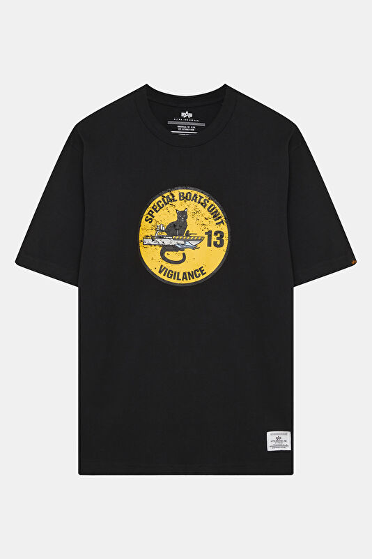 Relax Fit Black Crew Neck Printed T-Shirt