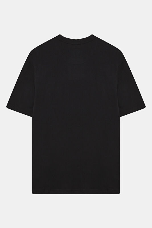 Relax Fit Black Crew Neck Printed T-Shirt 2