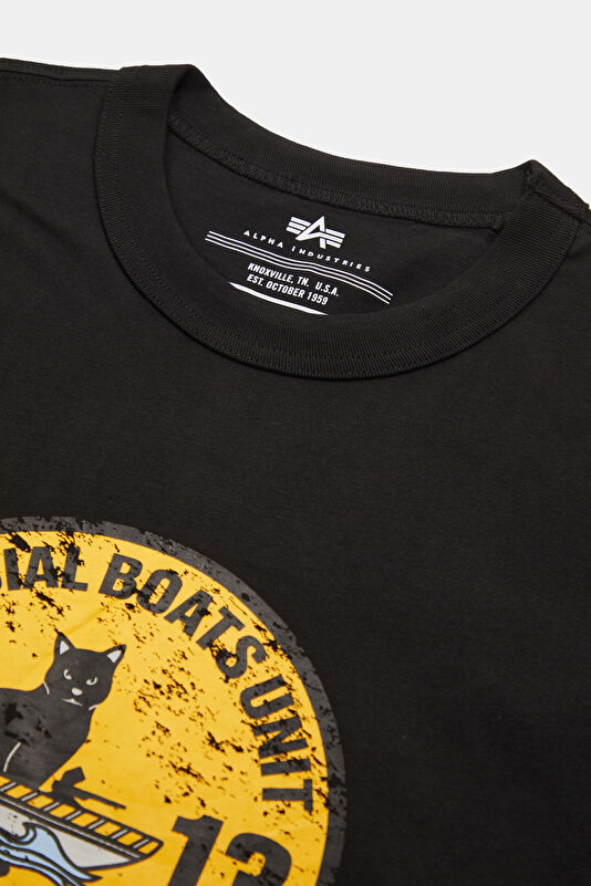 Relax Fit Black Crew Neck Printed T-Shirt 3