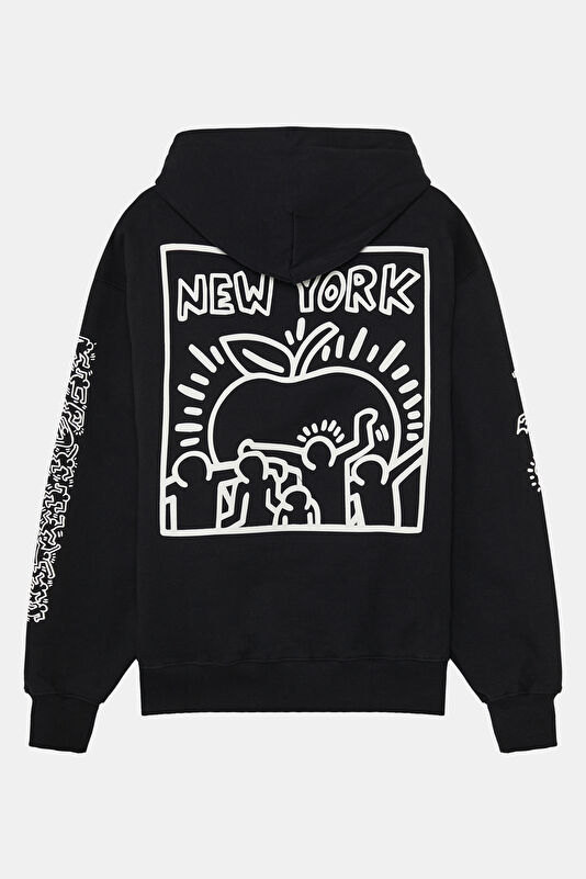 X Keith Haring Siyah Relax Kalıp Kapuşonlu Erkek Sweatshirt 2