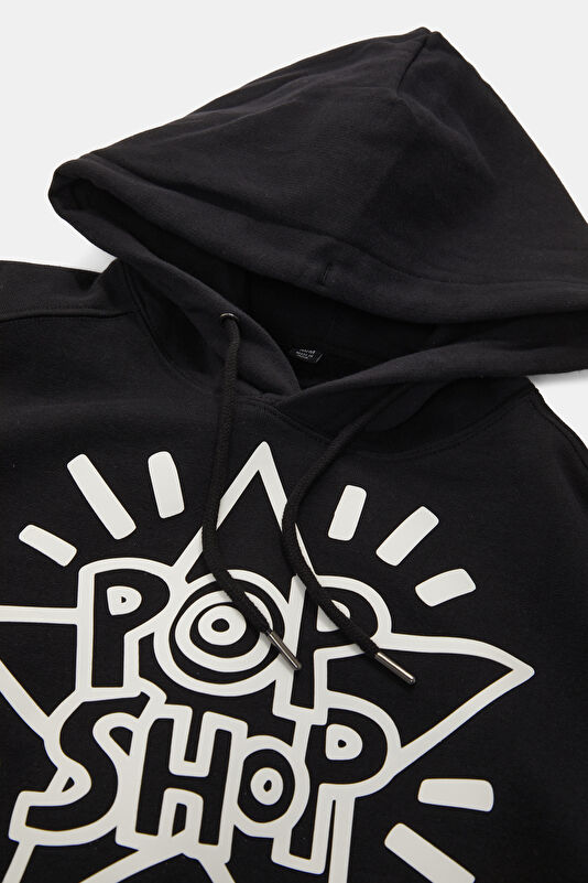 X Keith Haring Siyah Relax Kalıp Kapuşonlu Erkek Sweatshirt 3