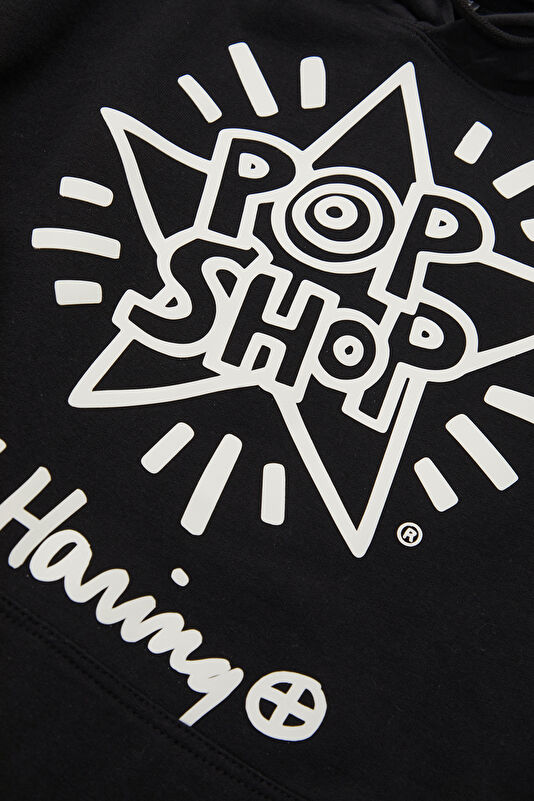 X Keith Haring Siyah Relax Kalıp Kapuşonlu Erkek Sweatshirt 4
