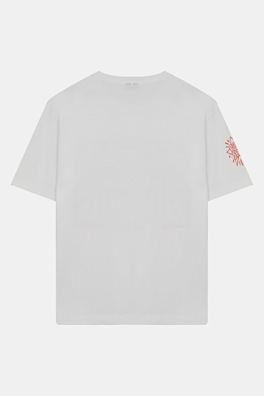 X Keith Haring Relax Kalıp Beyaz Bisiklet Yaka Baskılı Erkek T-Shirt 2