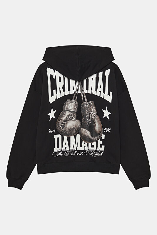 Siyah Relax Kalıp Kapuşonlu Erkek Sweatshirt 2