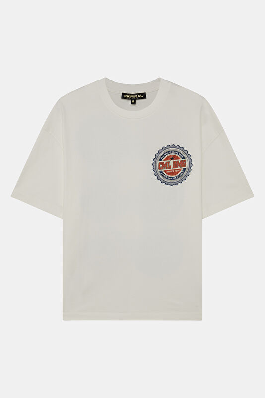 Relax Fit White Crew Neck Printed Men's T-Shirt
