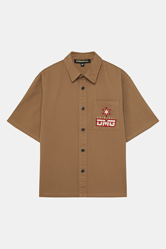 Relax Fit Brown Embroidered Men's Shirt