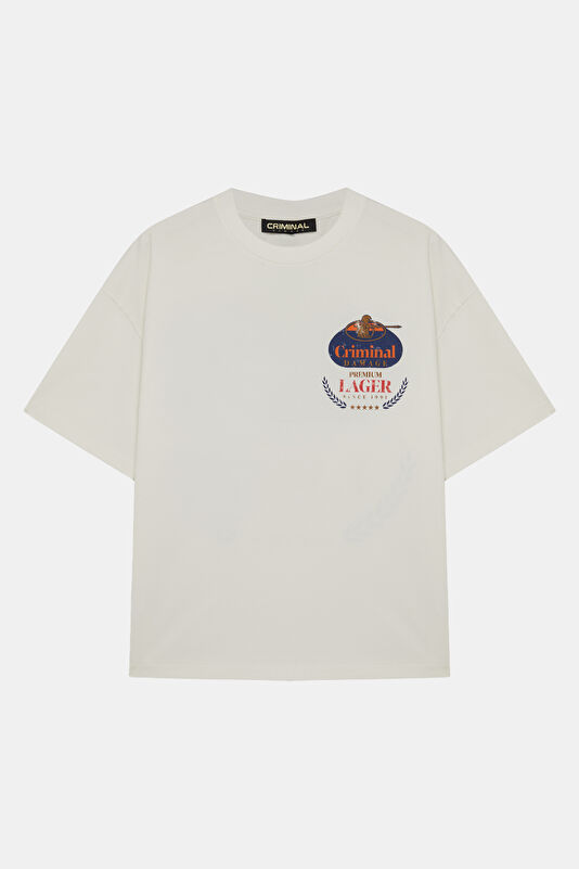 Relax Fit White Crew Neck Printed Men's T-Shirt