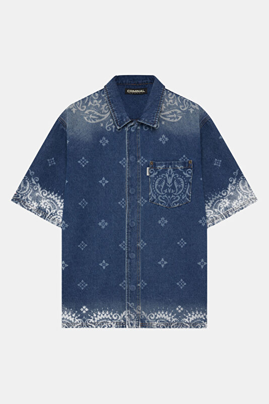 Relax Fit Blue Patterned Men's Shirt