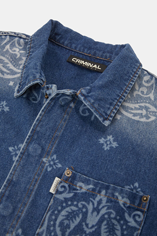 Relax Fit Blue Patterned Men's Shirt 3