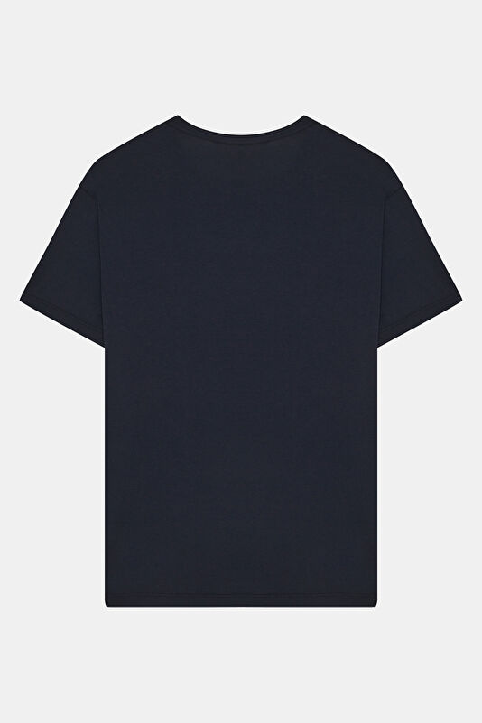 Relax Kalıp Lacivert Bisiklet Yaka Erkek T-Shirt 2