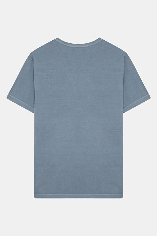 Relax Kalıp Mavi Bisiklet Yaka Erkek T-Shirt 2