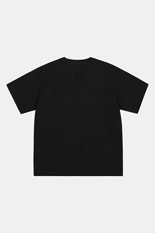 Relax Kalıp Siyah Bisiklet Yaka Baskılı Erkek T-Shirt 2