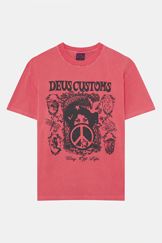 Relax Kalıp Pembe Bisiklet Yaka Baskılı Erkek T-Shirt