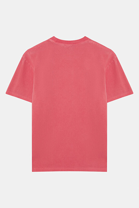 Relax Kalıp Pembe Bisiklet Yaka Baskılı Erkek T-Shirt 2