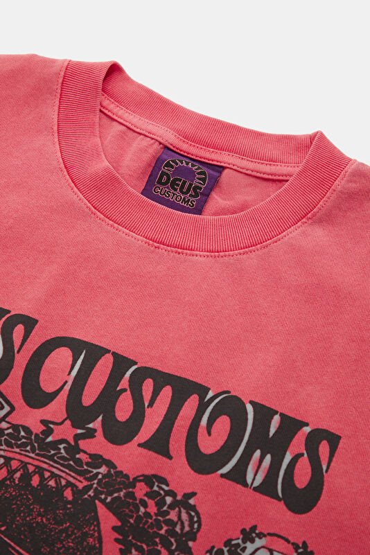 Relax Kalıp Pembe Bisiklet Yaka Baskılı Erkek T-Shirt 3