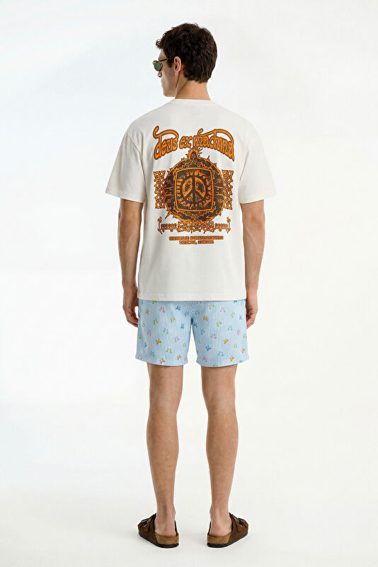 Relax Fit Ecru Crew Neck Printed Men's T-Shirt 2