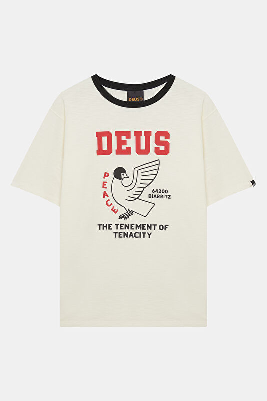 Relax Kalıp Ekru Bisiklet Yaka Baskılı Erkek T-Shirt
