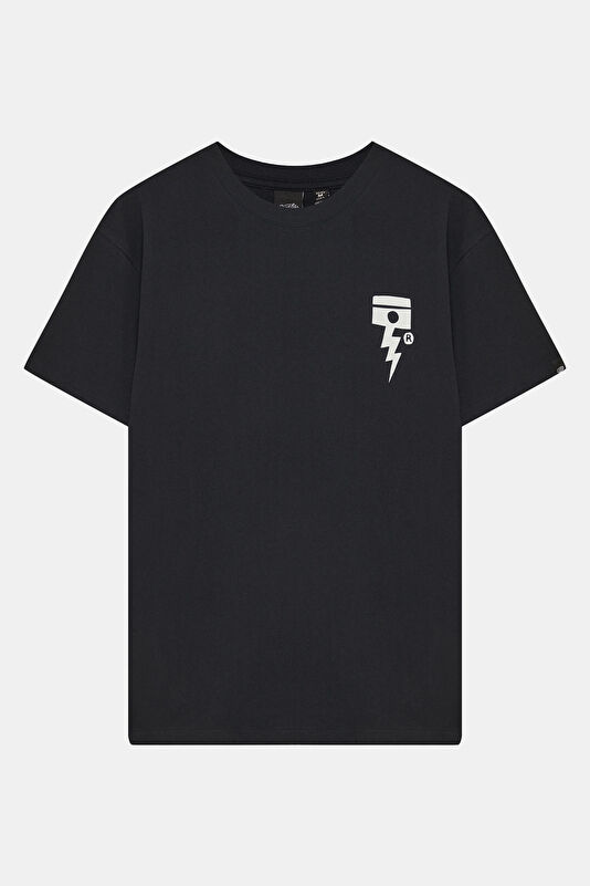 Relax Kalıp Siyah Bisiklet Yaka Baskılı Erkek T-Shirt