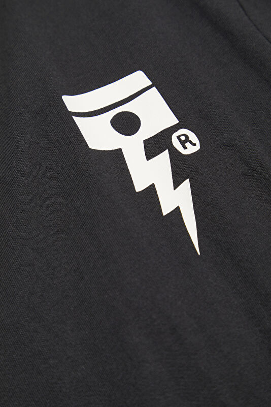 Relax Kalıp Siyah Bisiklet Yaka Baskılı Erkek T-Shirt 4