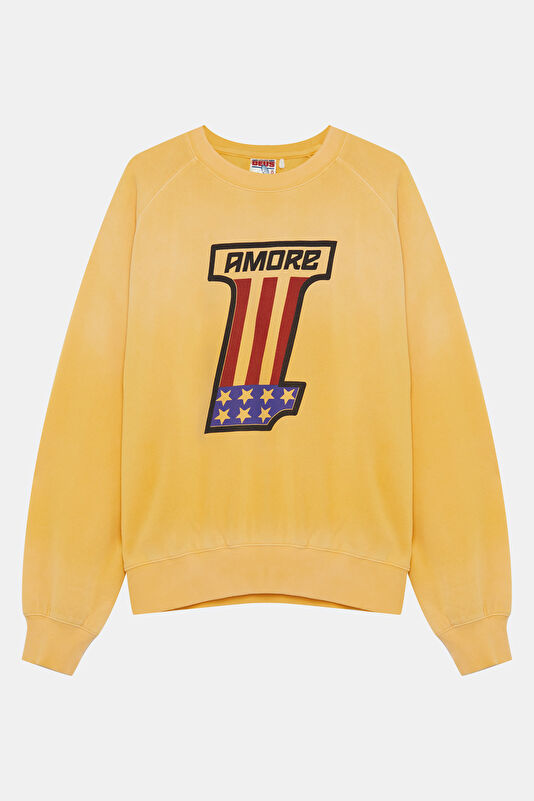 Sarı Relax Kalıp Bisiklet Yaka Erkek Sweatshirt