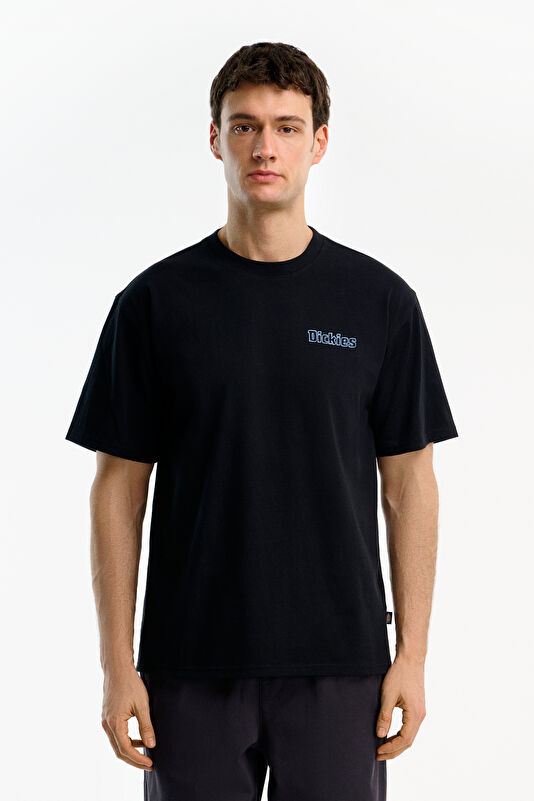 Relax Fit Black Crew Neck Printed Men's T-Shirt