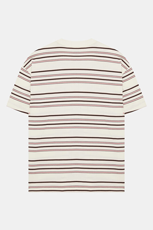 Relax Fit Cream Crew Neck Striped Men's T-Shirt 2