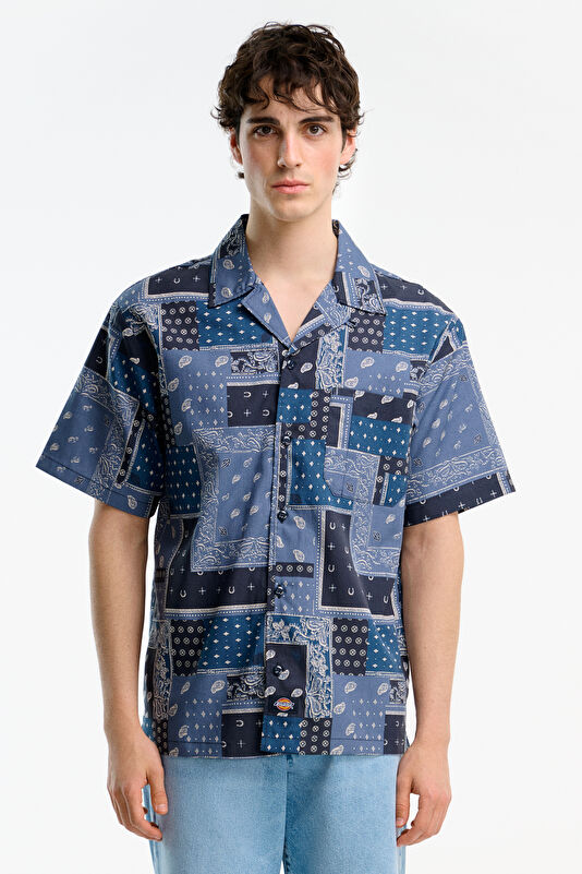 Relax Fit Blue Patterned Men's Shirt