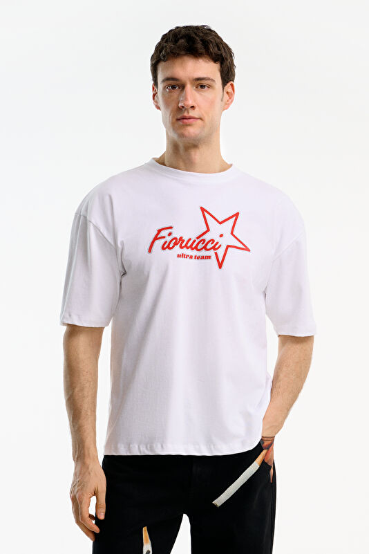 Relax Fit White Crew Neck Printed Men's T-Shirt