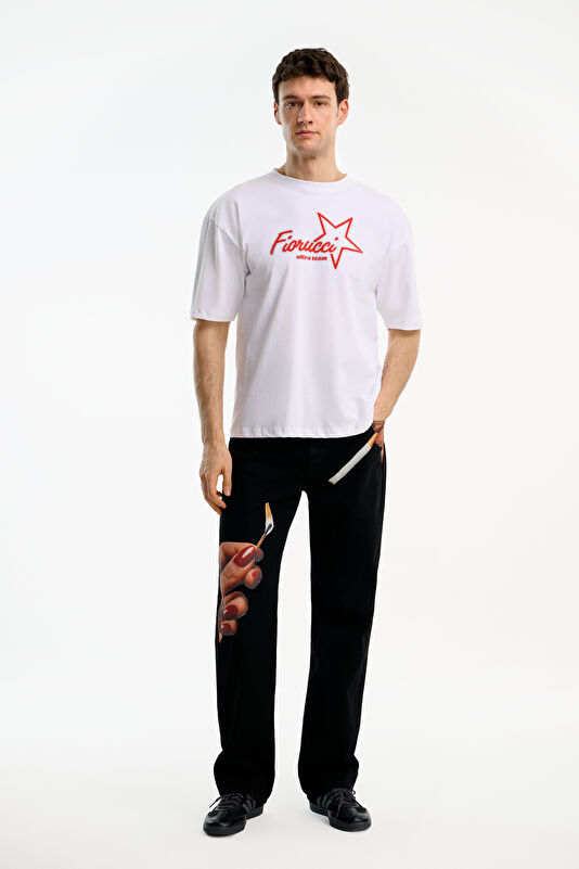 Relax Fit White Crew Neck Printed Men's T-Shirt 3