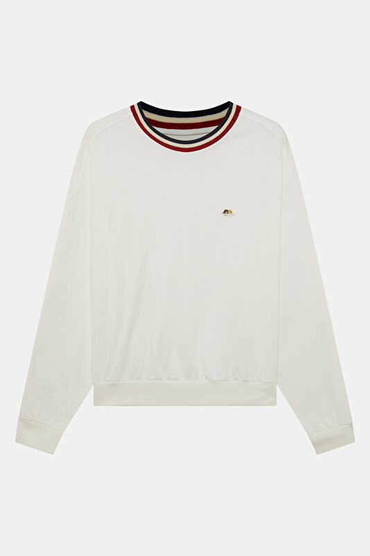 Relax Fit White Crew Neck Piped Men's T-Shirt
