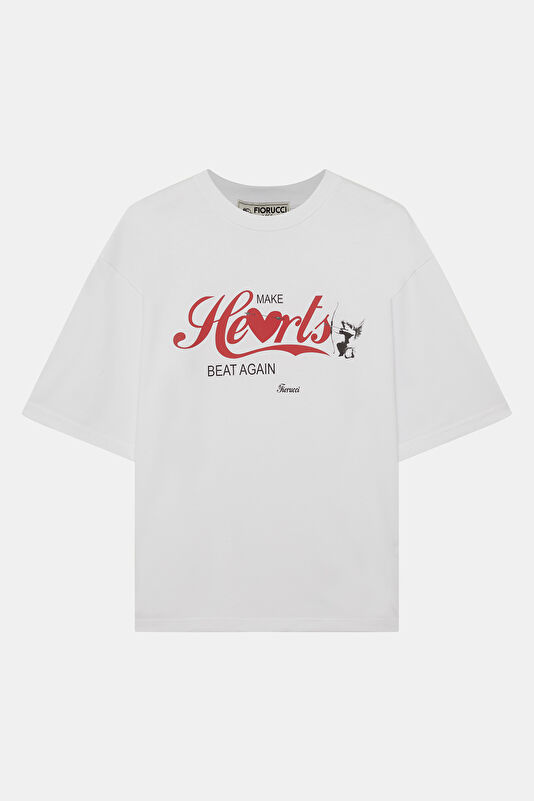 Relax Fit White Crew Neck Printed Men's T-Shirt