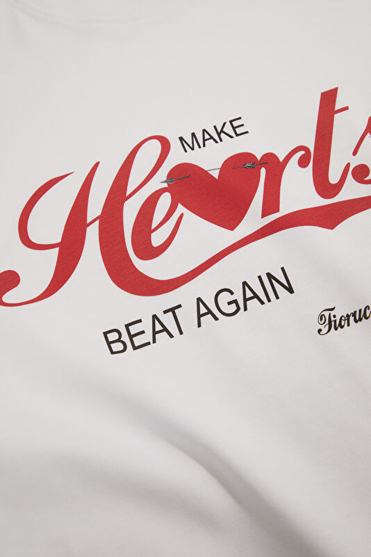 Relax Fit White Crew Neck Printed Men's T-Shirt 4