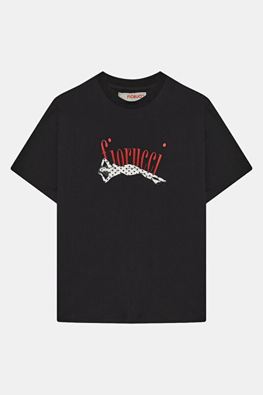 Relax Kalıp Siyah Bisiklet Yaka Baskılı Erkek T-Shirt
