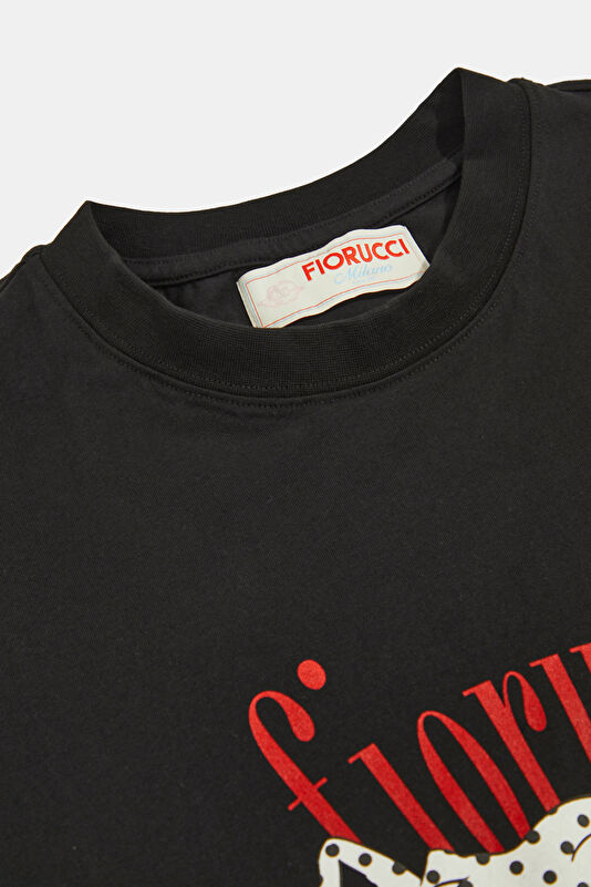Relax Kalıp Siyah Bisiklet Yaka Baskılı Erkek T-Shirt 3
