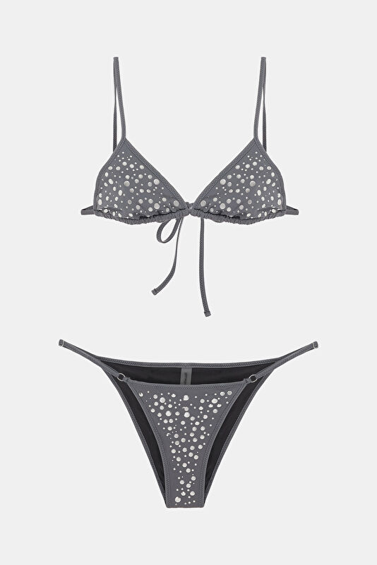 Grey Lace-up Women's Bikini