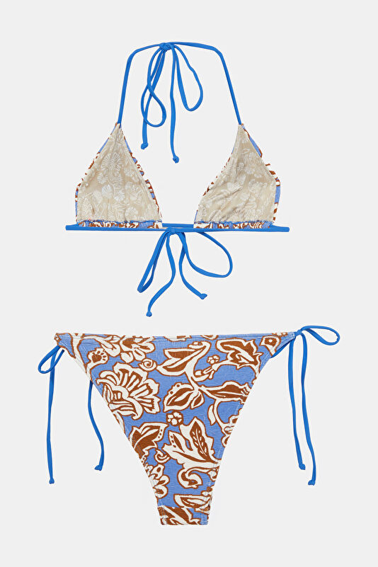 Blue Patterned Tie-Up Women's Bikini 2