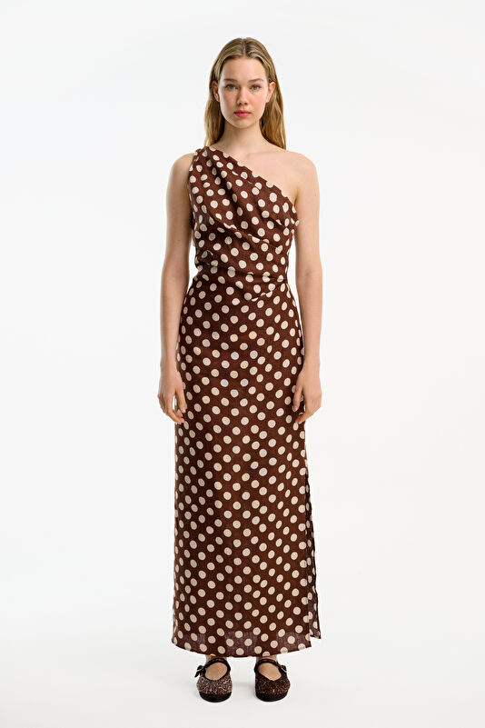 Brown Polka Dot Maxi Women's Dress