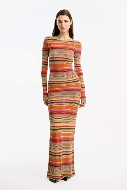 Multicolored Striped Maxi Women's Dress