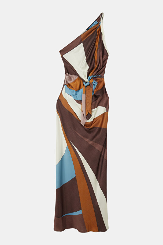 Brown Patterned Maxi Women's Dress