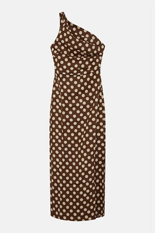 Brown Polka Dot Maxi Women's Dress 3