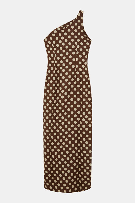 Brown Polka Dot Maxi Women's Dress 4