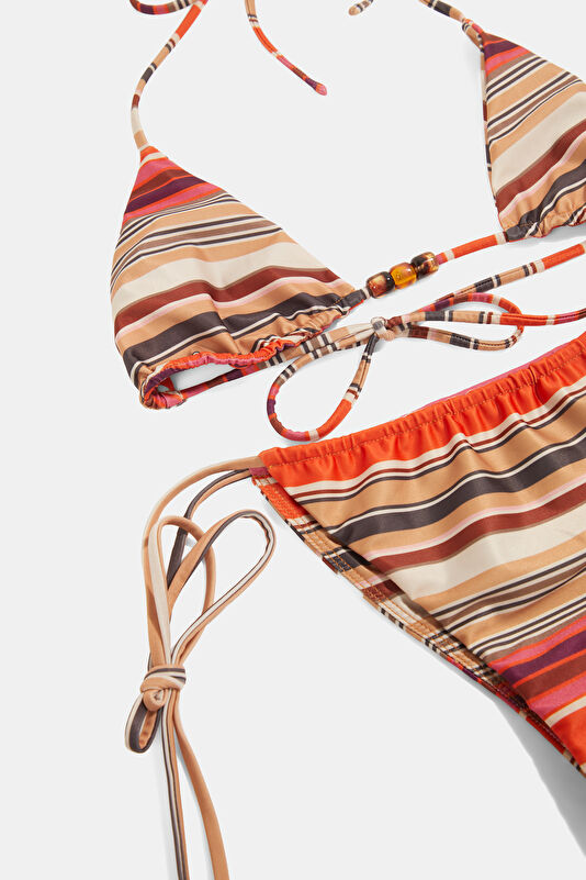 Multicolored Striped Patterned Lace-Up Women's Bikini 3