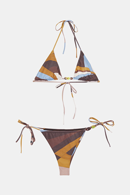 Coffee Patterned Lace-up Women's Bikini