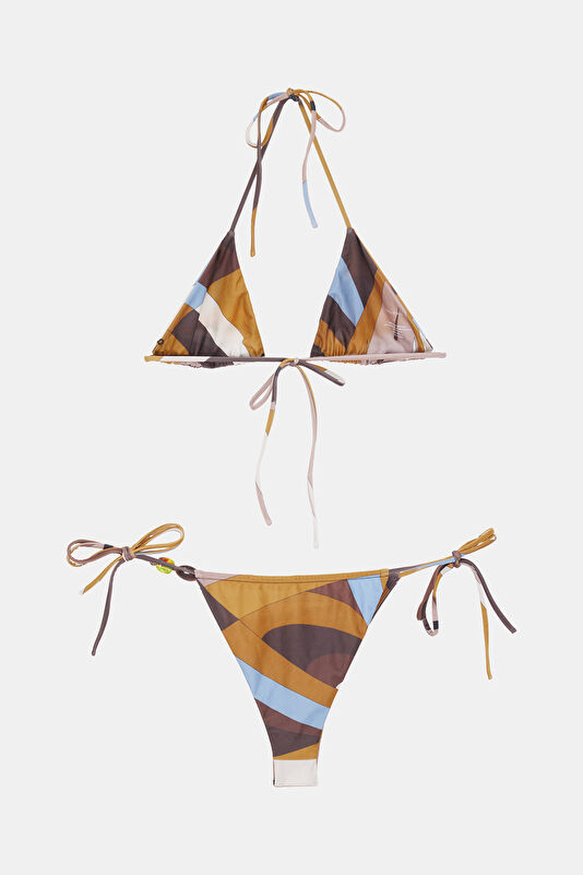 Coffee Patterned Lace-up Women's Bikini 2
