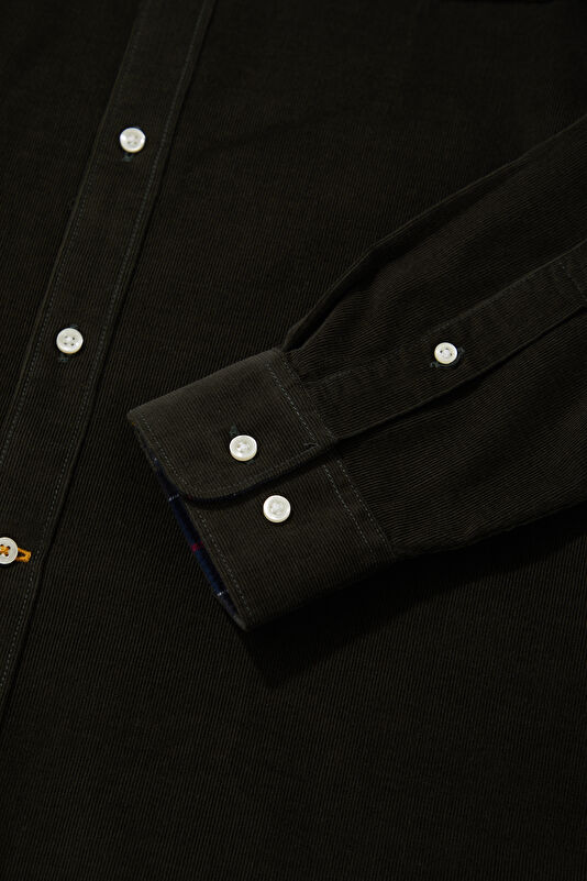 Ramsey Tailored Cord Haki Erkek Gömlek 4