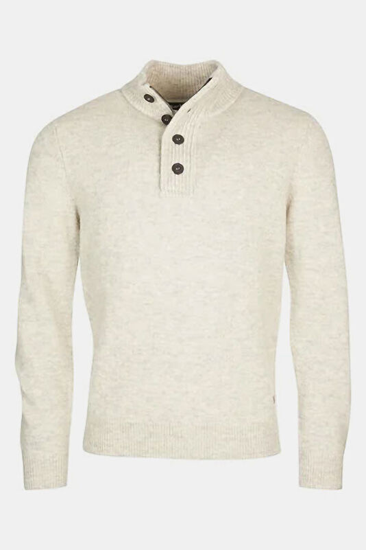Patch Half Zip Cream Wool Sweater for Men