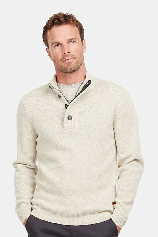 Patch Half Zip Cream Wool Sweater for Men 2