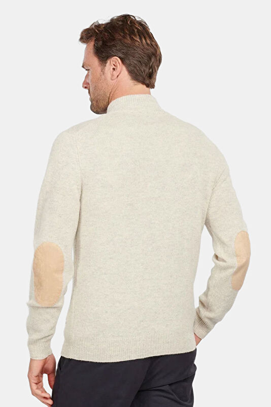 Patch Half Zip Cream Wool Sweater for Men 3
